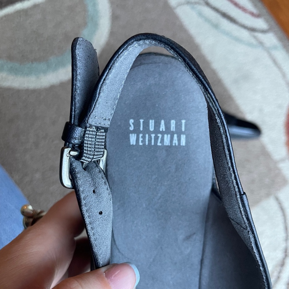 Stuart Weitzman Black Leather Slingback Wedge Pumps - Picture 7 of 10